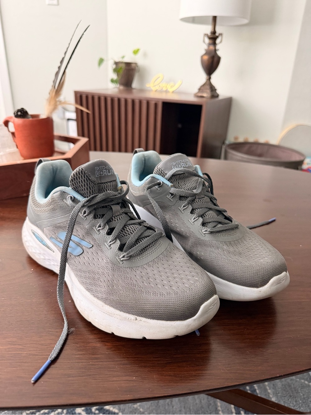 Skechers Gray Running Sneakers with Light Blue Accents